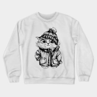 Antropomophic Cute Cat in Winter Dress Crewneck Sweatshirt